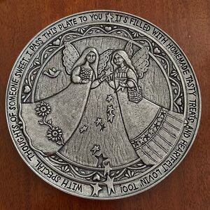 Intricate Pewter Plate with Angel Motif